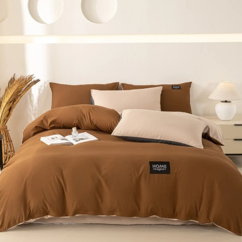 

2026 New Color-blocking Washed Cotton Single Quilt Cover Skin-friendly, Breathable and Solid-color Duvet Cover