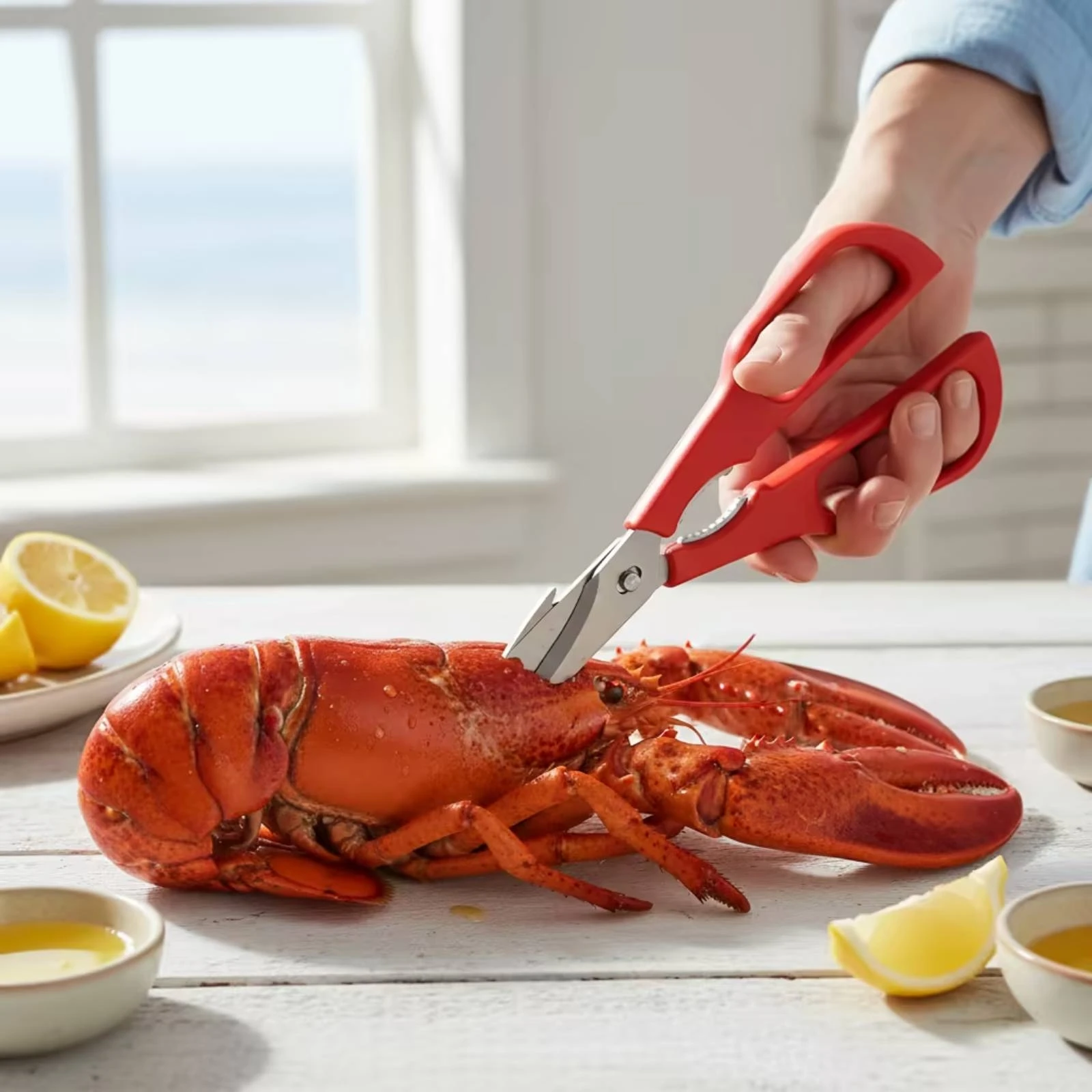 Shellfish Shears Stainless Steel Seafood Scissors Kitchen Seafood Scissors Angled Shellfish Cutting Tool Ergonomic