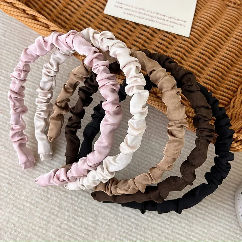 New Fashion Satin Pleated Hair Hoop Hairbands for Women Girls Solid Color Headbands Headdress Female Hair Accessories Headwear