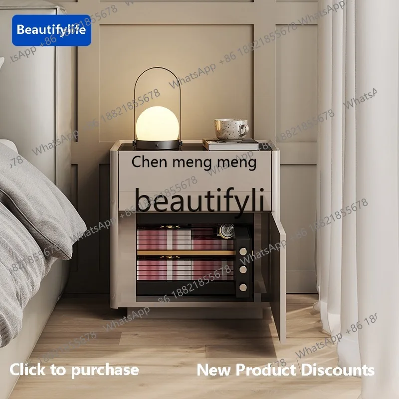 cqy Bedside Cabinet with Safe Integrated Light Luxury High-End Small Bedside Storage Cabinet with Lock