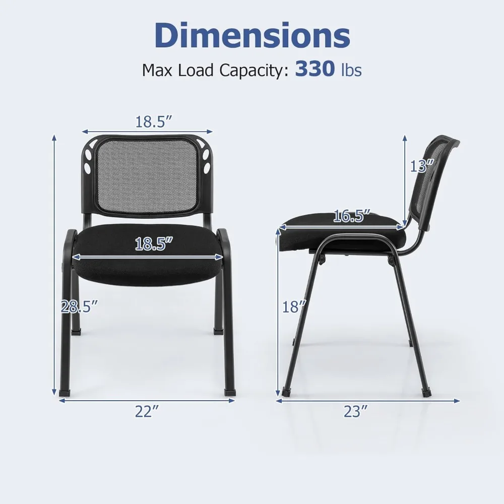 Set of 5 Office Guest Chair, Stackable Waiting Room Chair with Padded Seat, Metal Frame, 330Lbs Capacity, Conference Room Chair