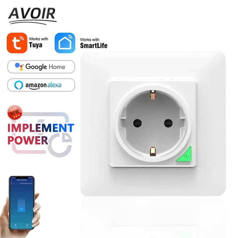 

Avoir Smart Socket 16A Tuya Zigbee Wifi Connect Voice Control EU Standard Power Outlet Plastic Panel Work With Alexa Google Home