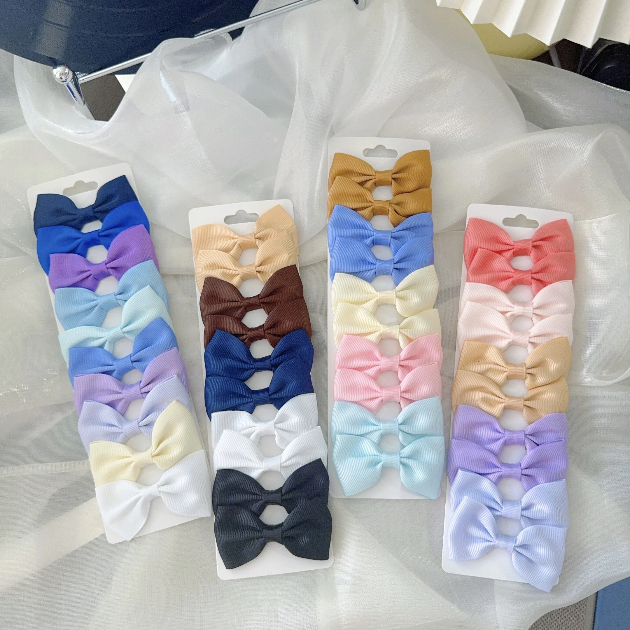 5 Styles 10Pcs/Set New Handmade Solid Hair Bows Grosgrain Ribbon Bowknot With Hair Clip For Baby Gift Girl Kids Hair Accessories