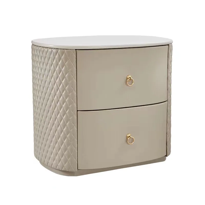 

solid wood bedside table rock slab oval Nordic bedside table leather storage cabinet