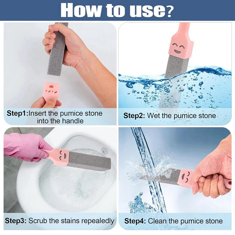 8-Pack Cleaning Pumice Stones With 2 Universal Handles, Grey Pumice Cleaner For Cleaning Toilets, Bathrooms, Kitchens