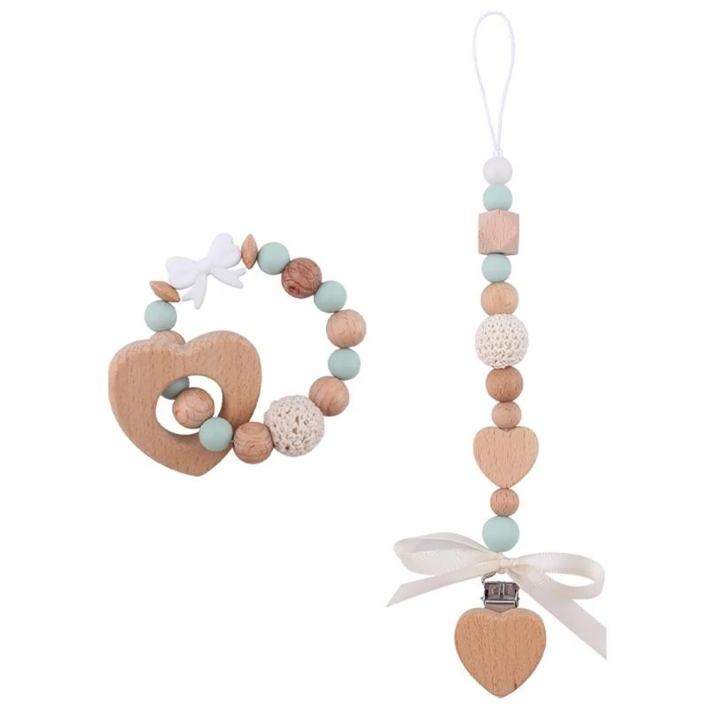 

J15U Baby Soothing Bracelet and Dummy Clip Pacifier Chain Pacifier Holders Teether Rings Infant Toddlers Newborn Teether Toy