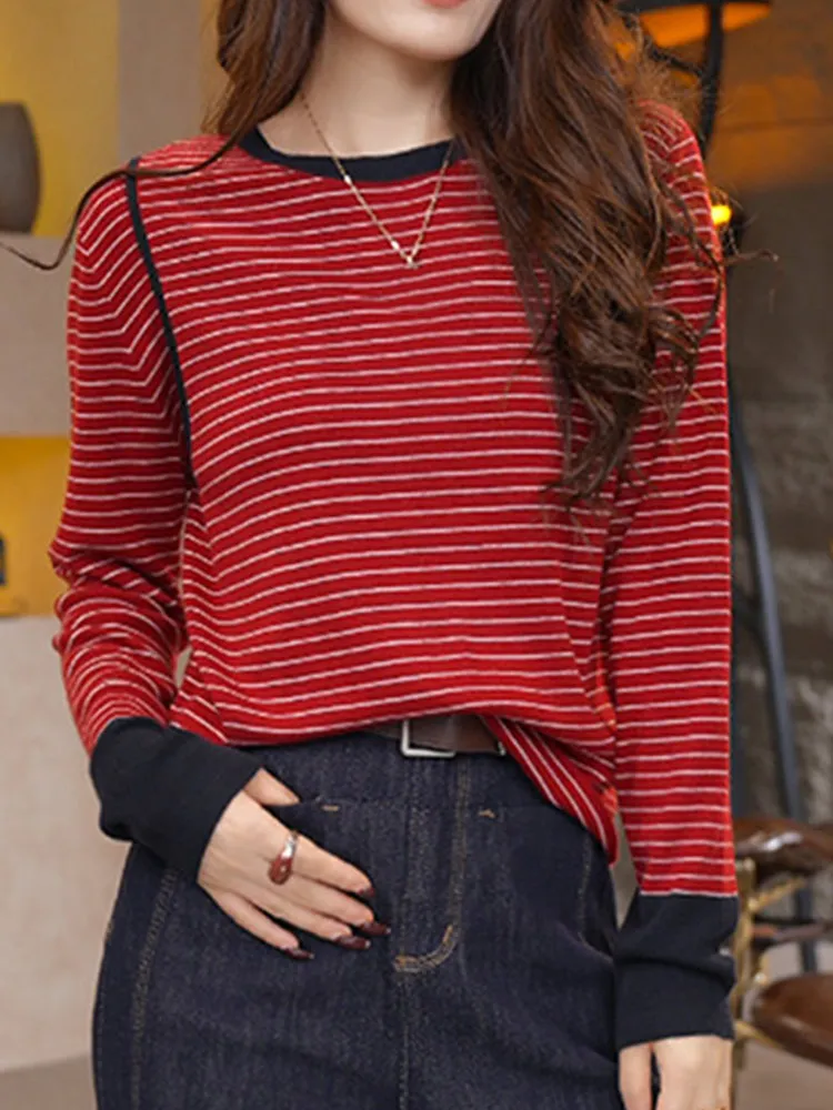 سترة نسائية من الصوف المحبوك طويلة Sve Crew Ne مريحة بطبقة أساسية irt Faionable سترة علوية للتنقل قصة مستقيمة #3