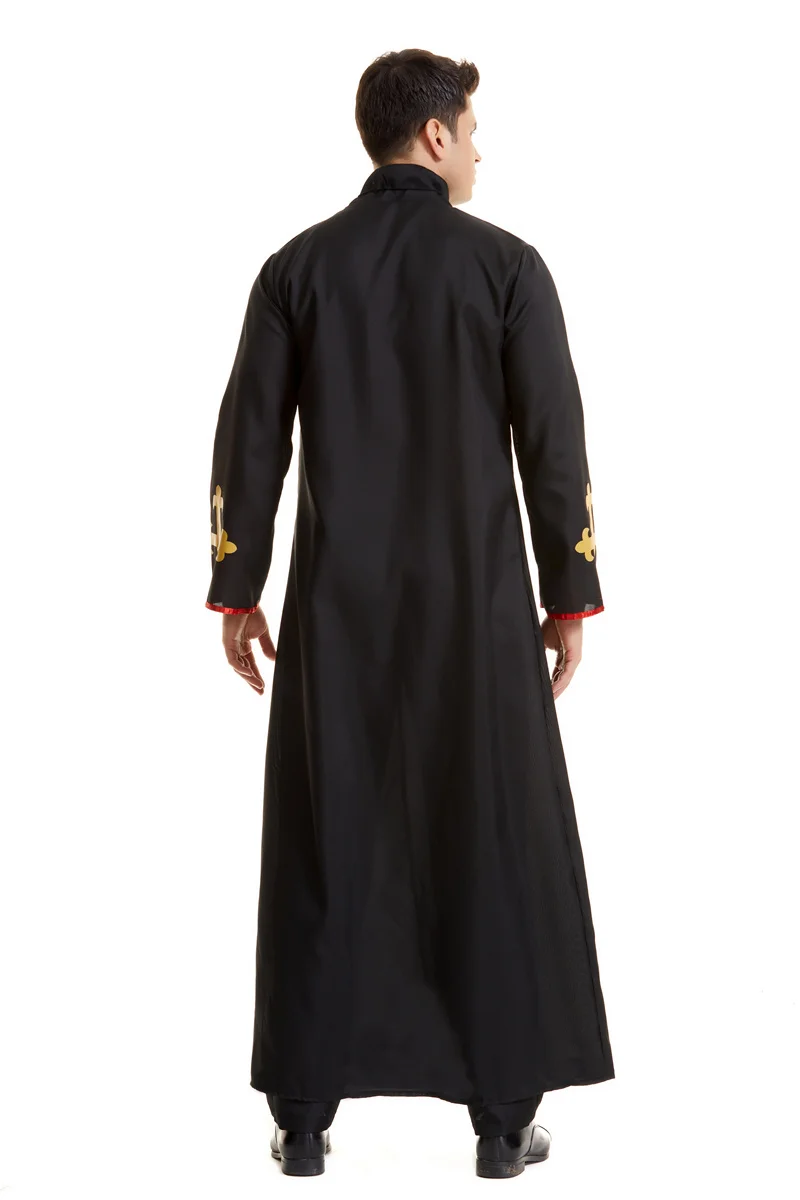 Adult Men Evil Priest Costumes Cosplay Jesus Christ Godfather Priest Robe Halloween Purim Party Fancy Dress