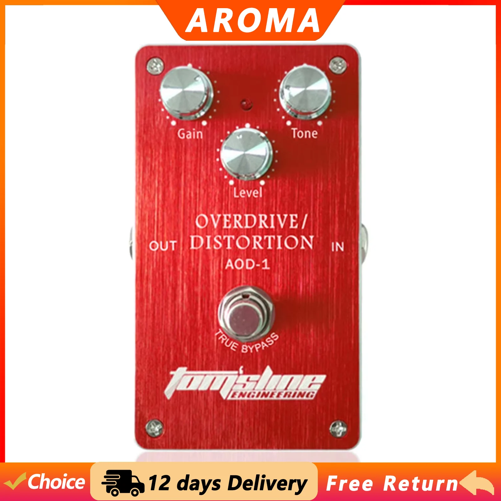 AROMA AOD-1 Guitar Overdrive Distortion Effect Pedal True Bypass Aluminum Alloy Housing Electric Guitar Parts Durable Exquisite