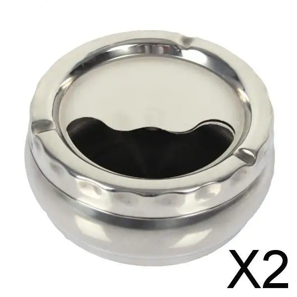 2X Stainless Steel Ashtray Holder With Rotatable Lid 10cm Diameter