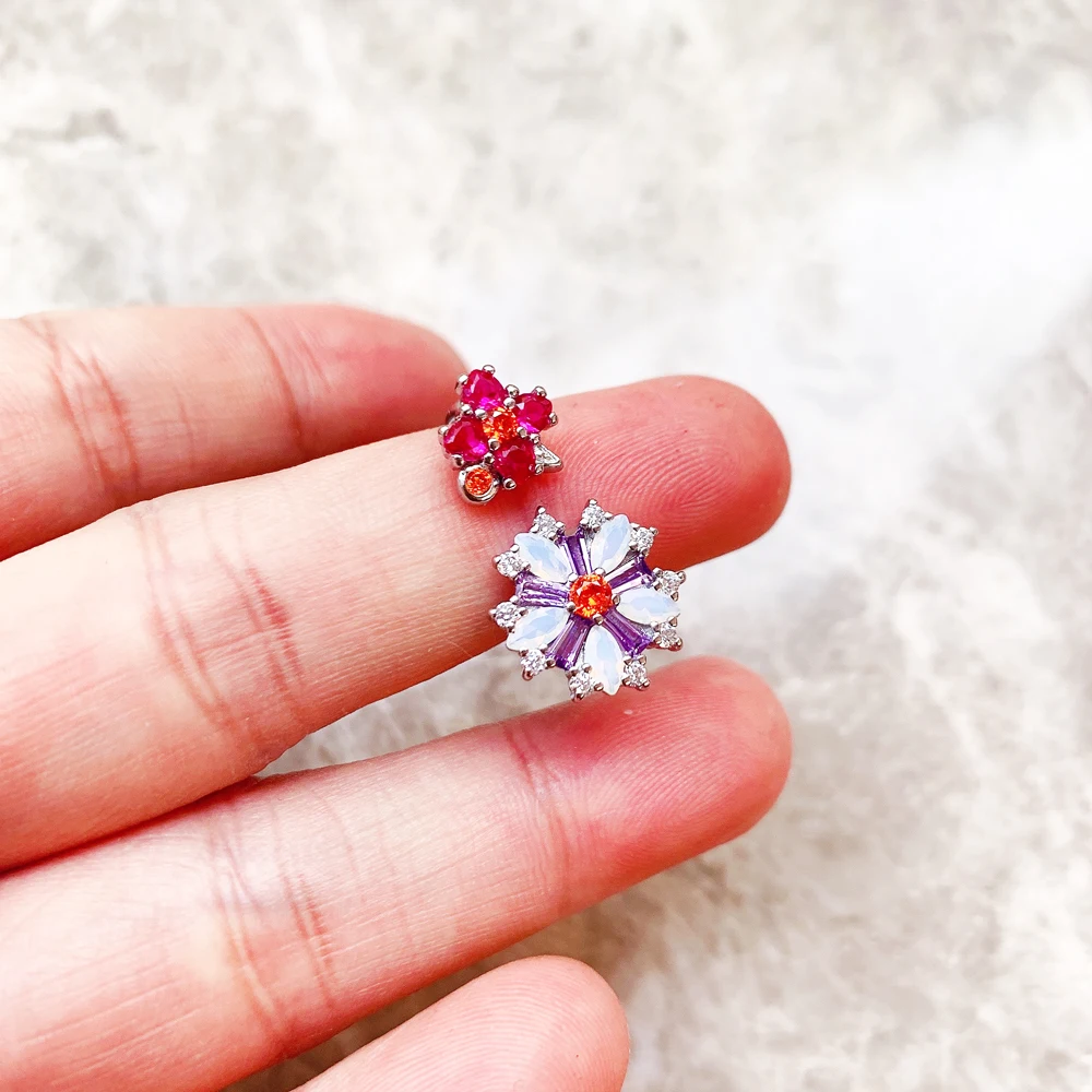 Ring Blumen Bunte Steine Europa-Stil Romantischer feiner Schmuck für Frauen Brandneues Böhmen-Geschenk aus reinem 925er-Sterlingsilber – Detail 9