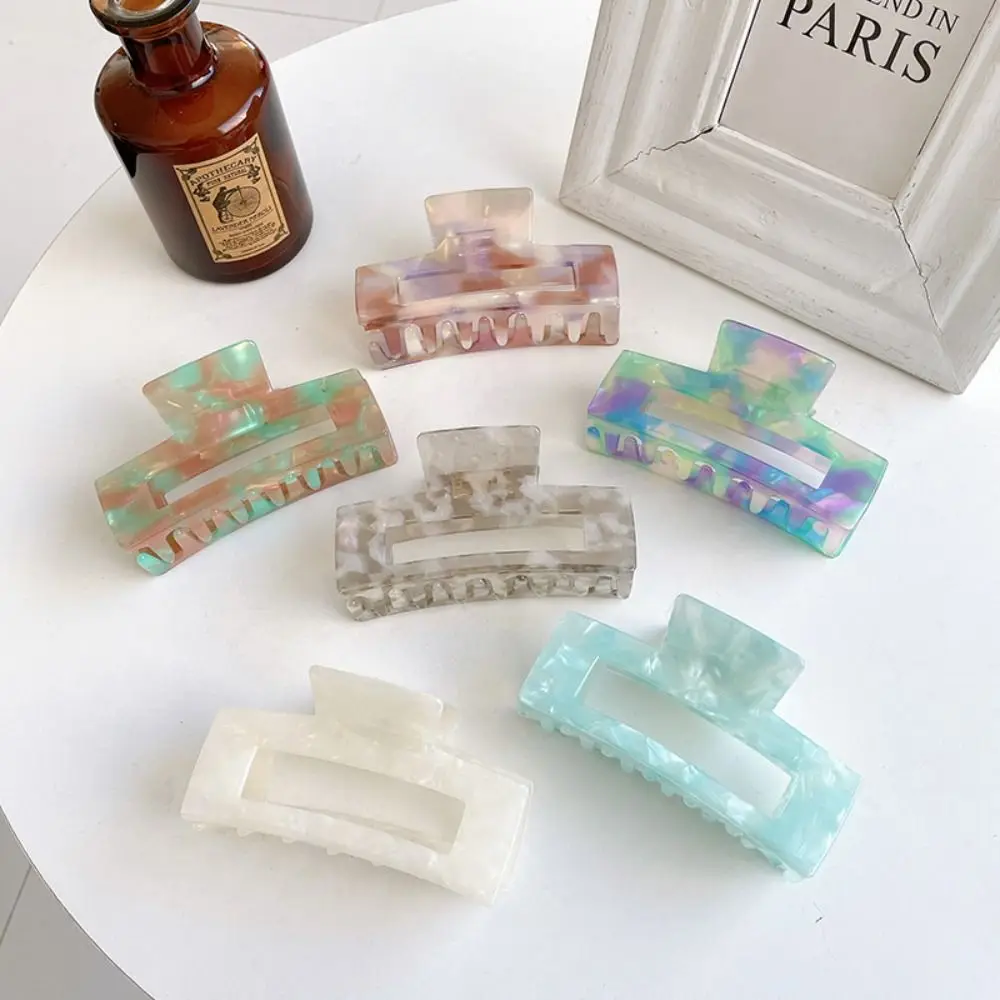 

Cute French Style Rectangular Hollow Hair Claw Colorful Large Size Acetic Acid Hair Clip Barrette Korean Style Shark Clip Travel