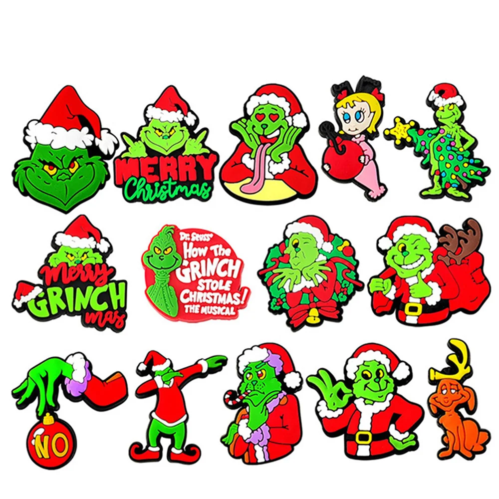 1-14pcs Grinch Shoes Charms Accessories Fit Clog Backapck Wristbands Shoe Decorate Buckle Handmade jewelry Parties Kids Gifts