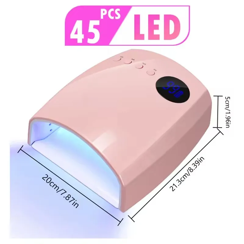 مصباح معالجة جل محمول احترافي مع 4 إعدادات للمؤقت 45 مصباح أظافر قابل لإعادة الشحن مصباح تجفيف طلاء جل