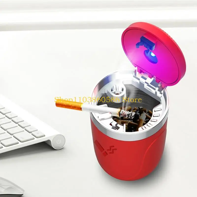 242A Travel Car Ashtray with Light and Press Lid, Small ABS Vehicle Cup for Cleaner Cabin Use, Daily Driving
