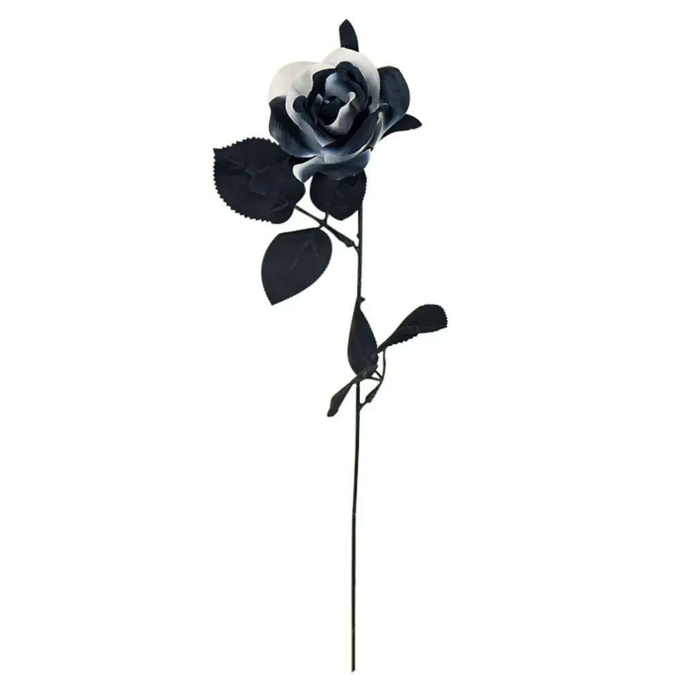 

Black White Halloween Artificial Rose Flowers Soft Silk Gothic Faux Flowers Exquisite Non-Fading Simulation Flowers