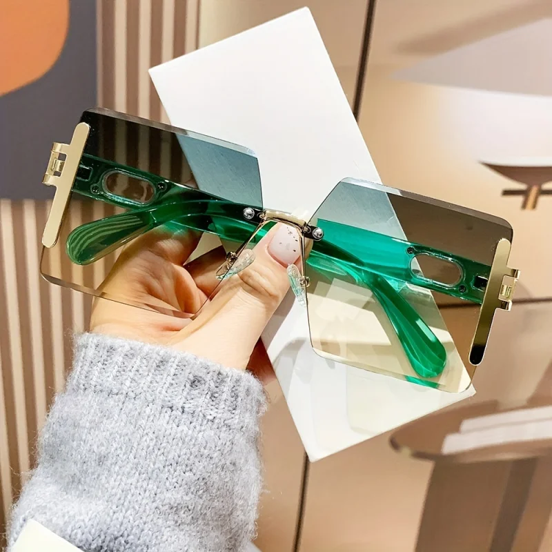 

Rimless Square Fashion Fashion Sunglasses for Women & Men - Y2K Luxury Gradient Shades, Lightweight Composite Frame Sunglasses