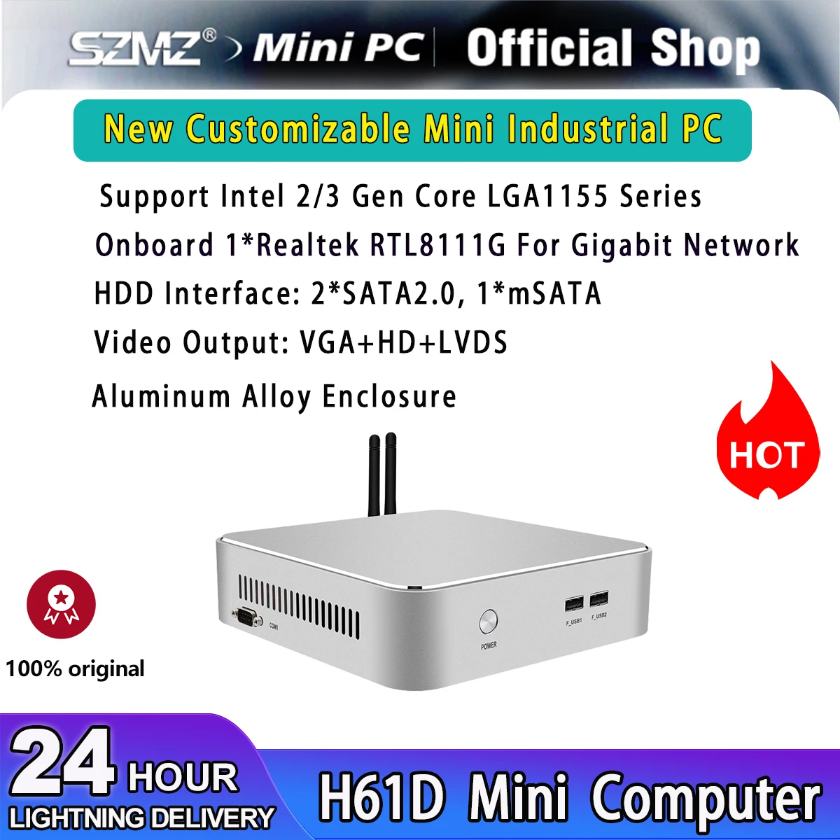 SZMZ-Mini PC H61D com processador LGA1155, I3, I5, I7, DDR3, 4G RAM, 8G, RAM, 128G, 256G, MSATA, 120G, SSD, mini controle industrial pequeno anfitrião