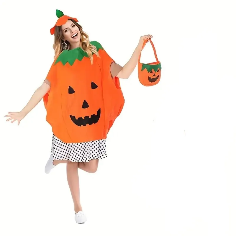 Geisterkürbis-Kostüm mit Hut und Geldbörse, Hexenkostüm oder Beutel mit kostbarem Süßigkeiten, für Kinder und Erwachsene