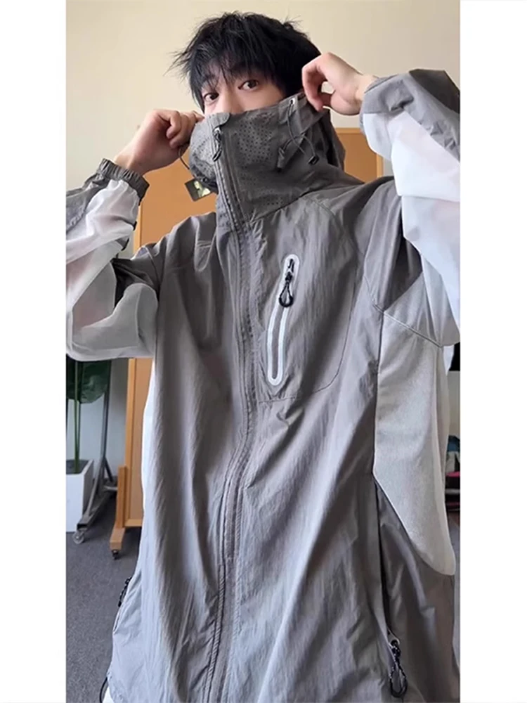 

Outdoor UPF50 Sun Protection Ice Silk Cool Feeling Thin Breathable Men's Jaet Splice Color Blo Couple's Top Faionable L...