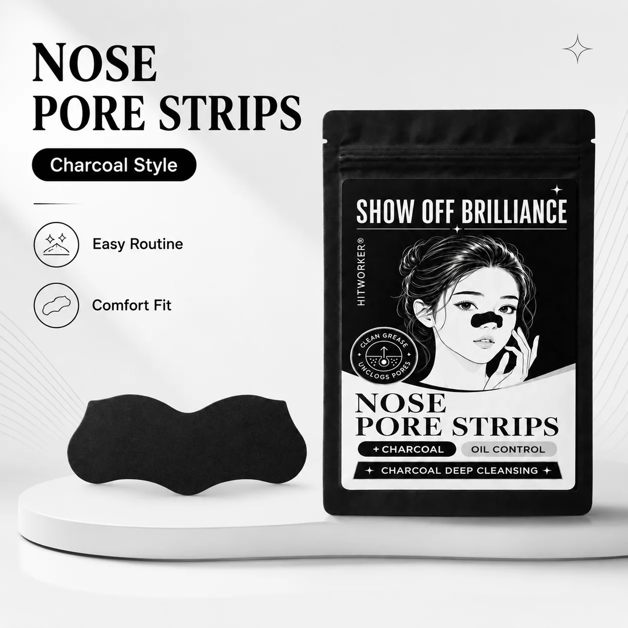 10/20Pcs Charcoal Nose Pore Strips Water-Activated Oil Control Care Patches Flexible Fit Easy Peel-Off At-Home Skincare for Wome