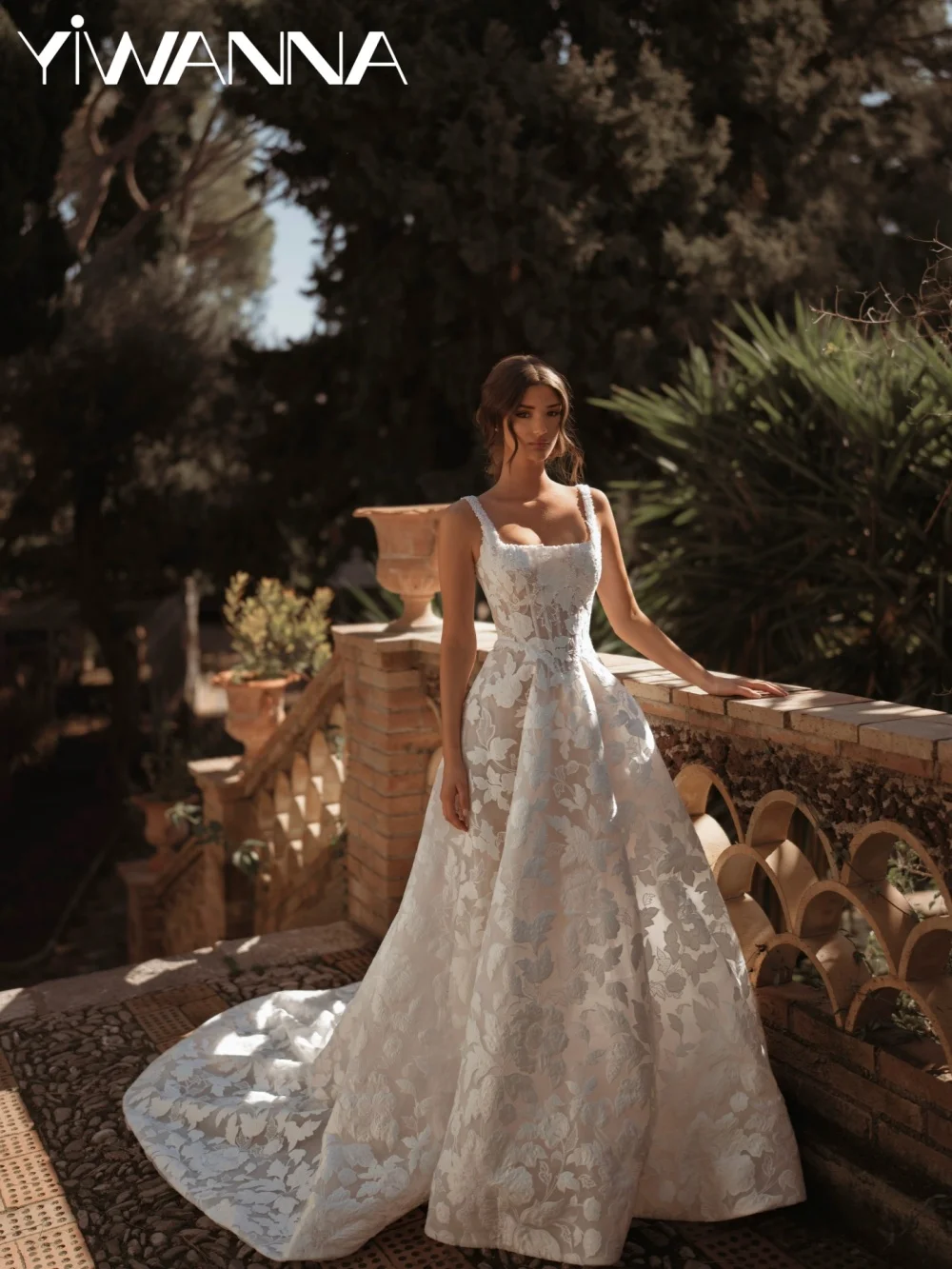 

Elegant Beaded Appliques Wedding Dress Classic Square Neck Bridal Gown New Customized Floor-length Dresses For Bride