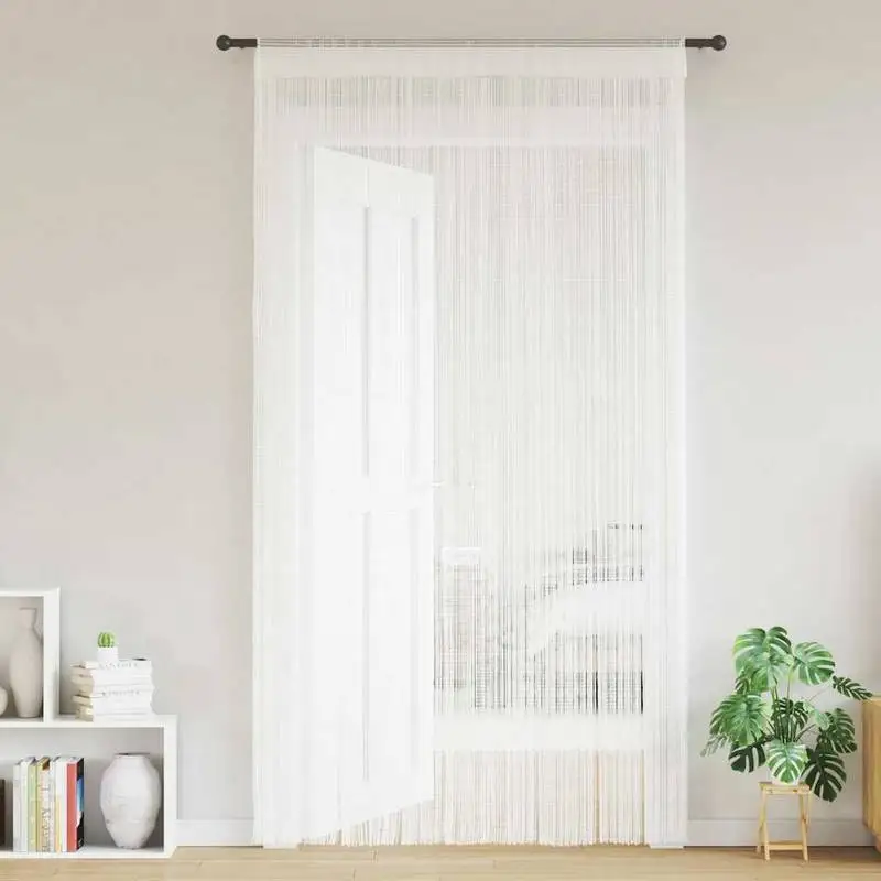 Rideau à fils décoratif 100 cm, lot de 2 pièces, en tissu polyester résistant blanc, style moderne, compatible avec tringle de fenêtre, séparateur d'espace intérieur, rideau de porte et de vitrine, facile à poser