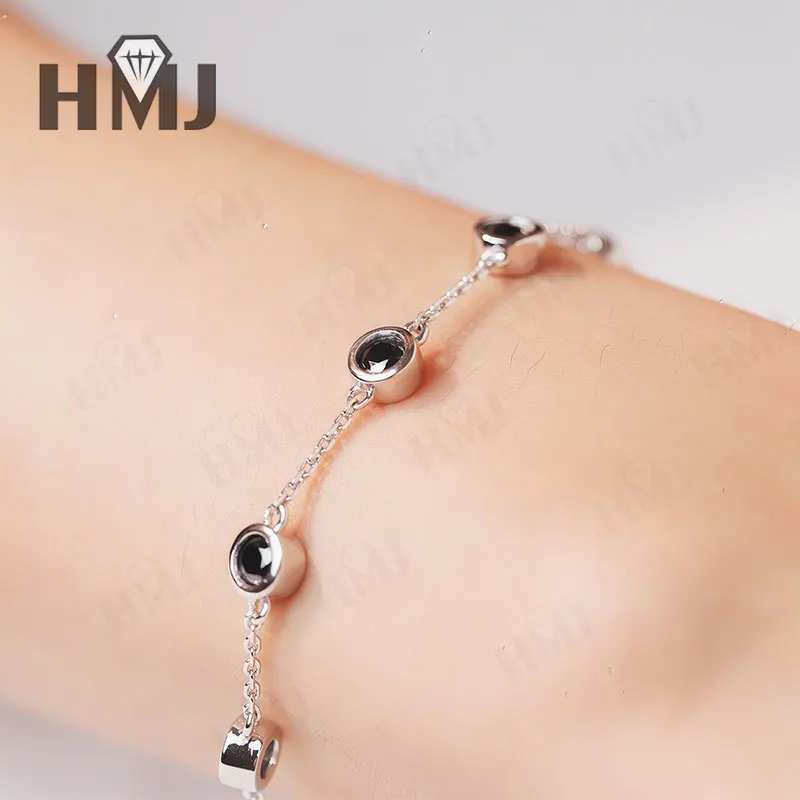 Armband 4mm Moissanit Diamant Rundschliff Schwarze Farbe 925 Sterling Silber Jubiläumsgeschenk Tägliches Tragen Hypoallergene Anhänger – Detail 8
