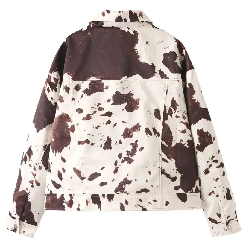 معاطف بأكمام طويلة وجيوب ضيقة معاطف عالية الشارع للتنقل في الخريف ملابس خارجية عصرية مطبوعة للنساء سترة من الفرو الجلدي غير رسمية #4