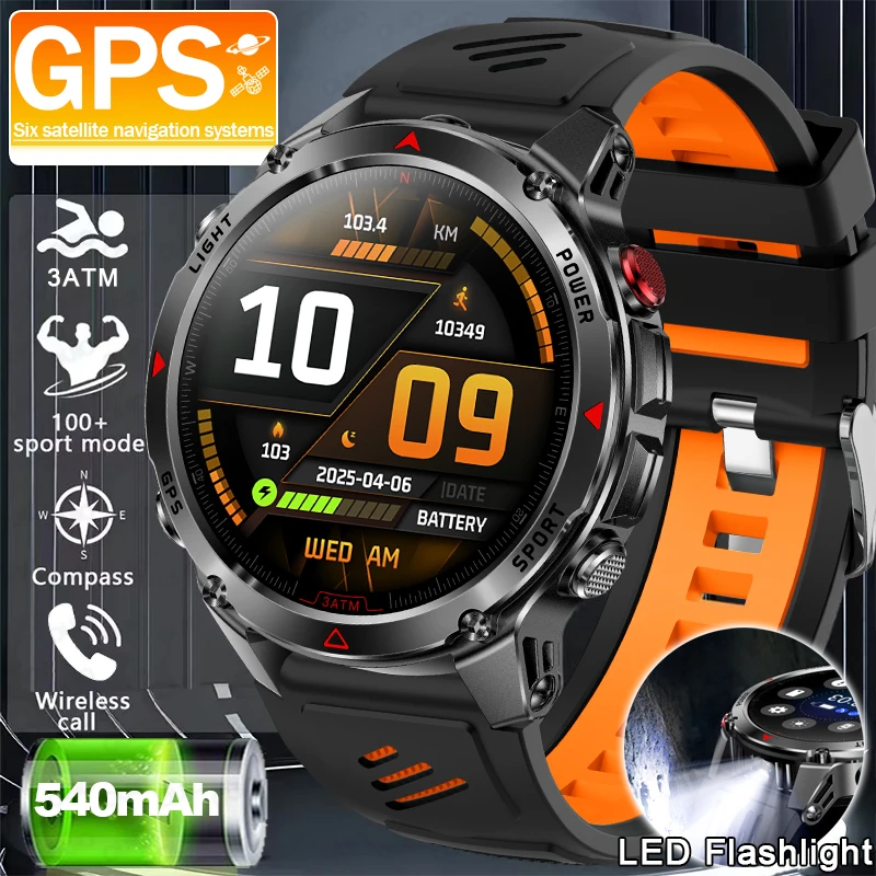 

Новые уличные умные часы в стиле милитари с GPS светодиодный фонарик для мужчин 100+ спортивных режимов для плавания 3ATM компас альтиметр беспроводной вызов умные часы