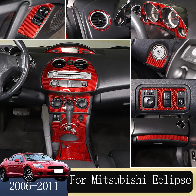 Red Soft Carbon Fiber For Mitsubishi Eclipse 2006-2011 Car Center Control Panel Door Decoration Sticker Car Accessories