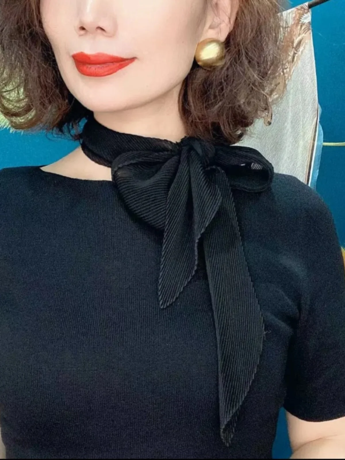 وشاح صيفي جديد أنيق بلون واحد مع طيات وحزام، متعدد الاستخدامات لحماية الرقبة، وشاح رقيق وأنيق متعدد الوظائف #4