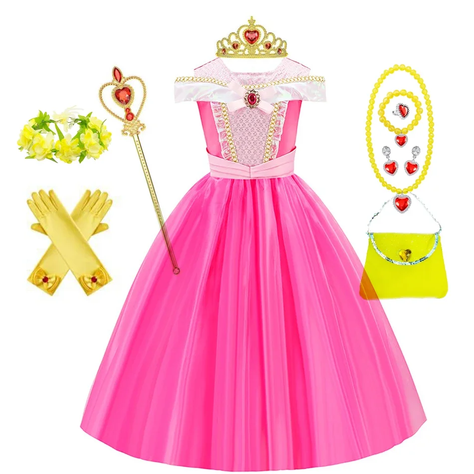 Sleeping Beauty Costume for Girls Kids Aurora Cosplay Princess Vestido Children Xmas Halloween Party Disguise Dresses Up