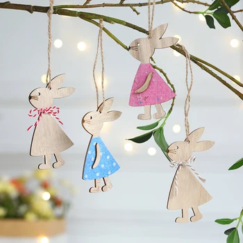 Pendentif en bois de lapin de pâques, 3 pièces/ensemble, bricolage, ornement suspendu en bois, artisanat mignon, fournitures de fête de pâques, cadeau d'anniversaire pour enfant, décoration de maison