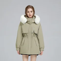 Women's Winter Parka 2024 New Female Fur Collar Thicken Warm Cotton Jacket Women Waist Drawstring Winter Jacket For Women