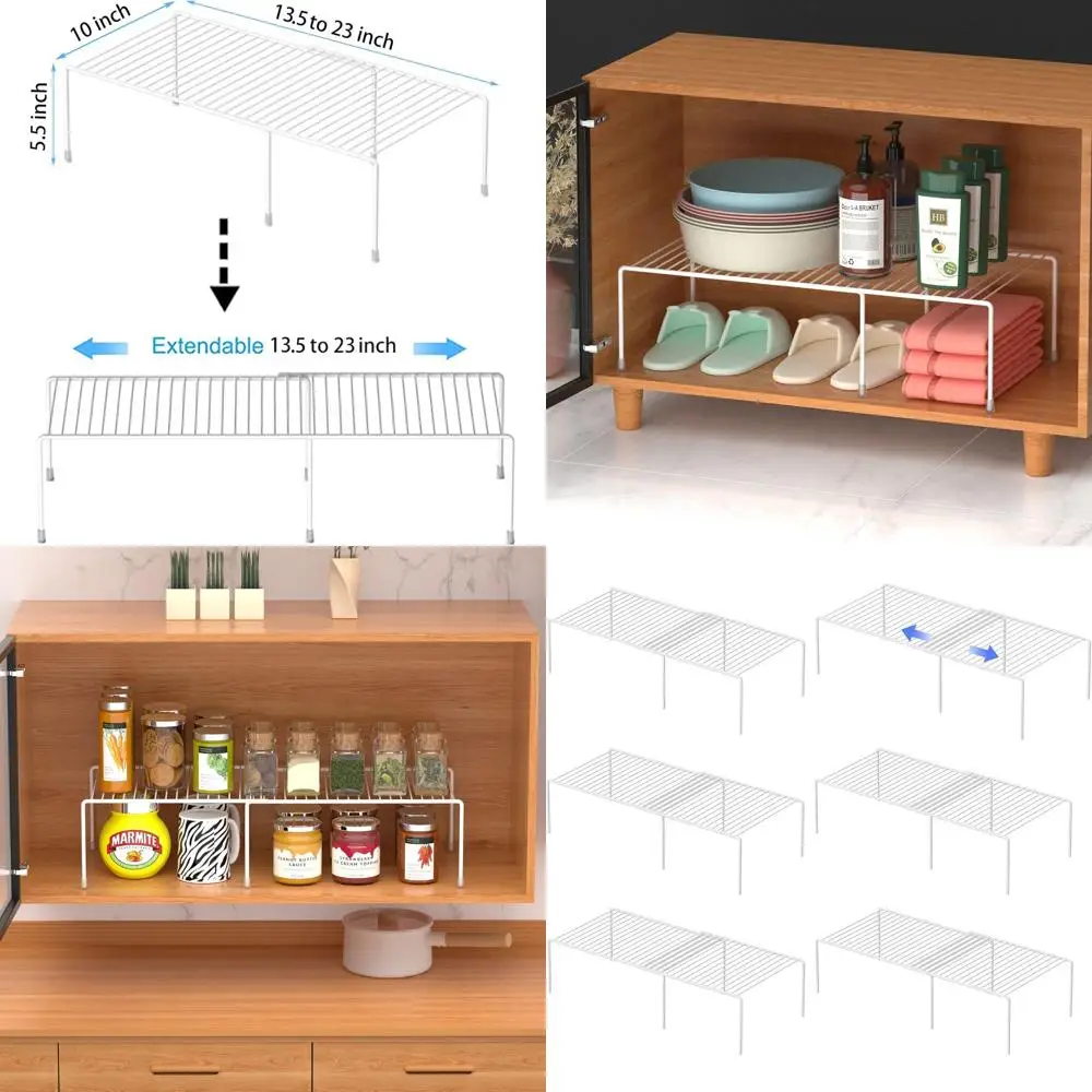 

Расширяемый металлический кухонный стеллаж для хранения, устойчивый к ржавчине органайзер для столешницы, шкафов, холодильника и ванной комнаты, белый, 6 шт. в упаковке