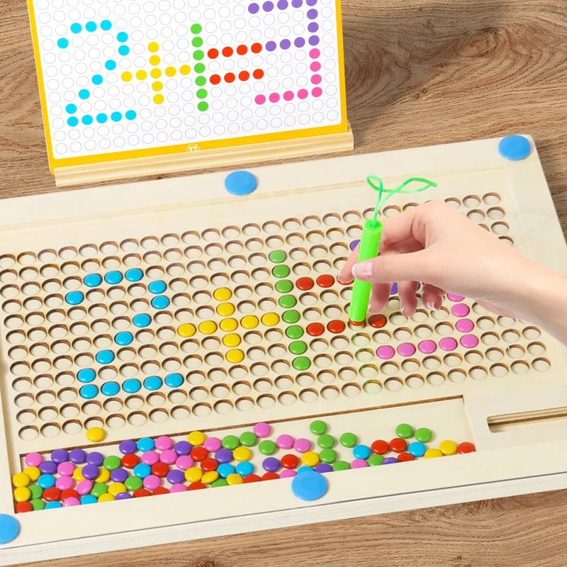 Montessori Magnetisches Zeichenbrett für Kleinkinder, Magnetperlen, Labyrinth und Stift, Zeichenbrett, pädagogisches sensorisches Reisespielzeug