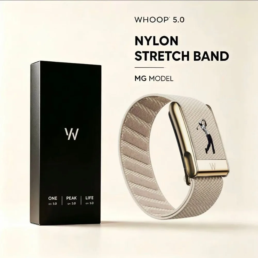 For WHOOP 5.0 Golf Club Pattern Nylon Woven Band Elastic Stretch Sport Replacement Strap Metal Frame Wristband Fitness Men Women