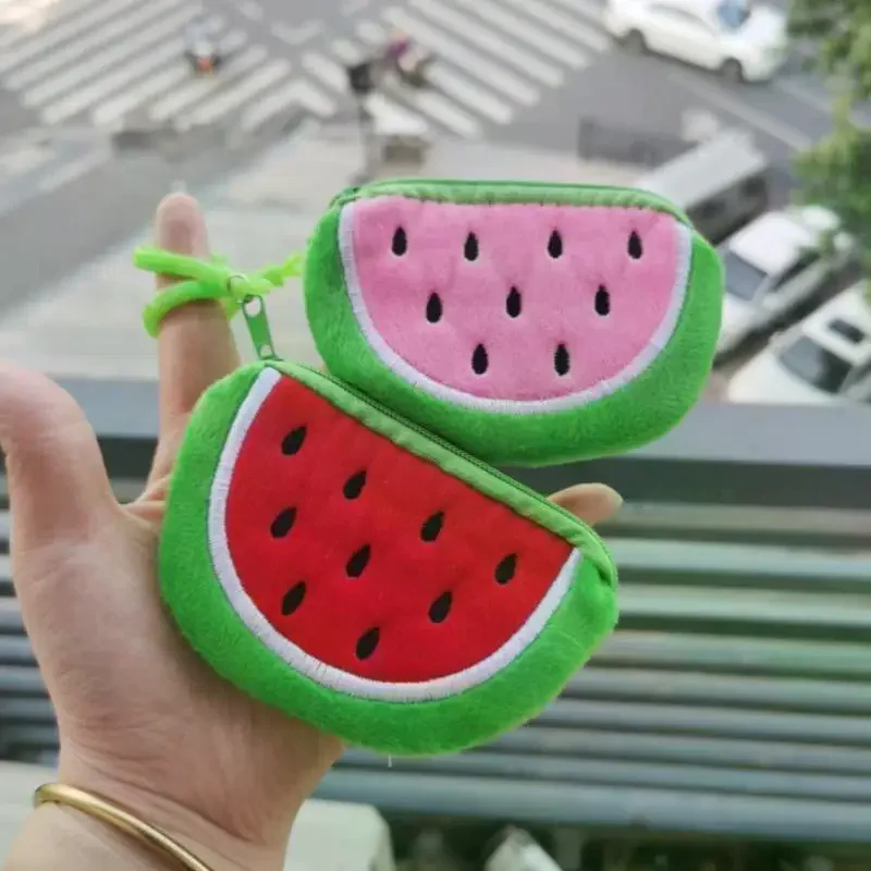 Cute Plush Fruit Slice Wallet Soft Coin Purse Zipper Earphone Storage Keychain Charm Cartoon Mini Card Bag Students view 5