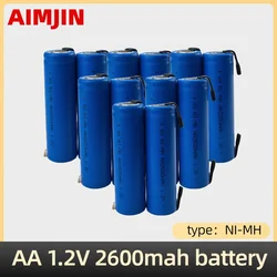 New AA Rechargeable Battery 1.2V 2600mah AA NiMH Battery with Solder Pins for DIY Electric Razor toothbrush Toys