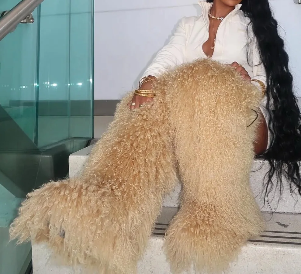 

Женские зимние ботинки из монгольского меха высотой 72 см, новые зимние ботинки из овечьего меха, женские ботинки, теплые ботинки на нескользящей подошве