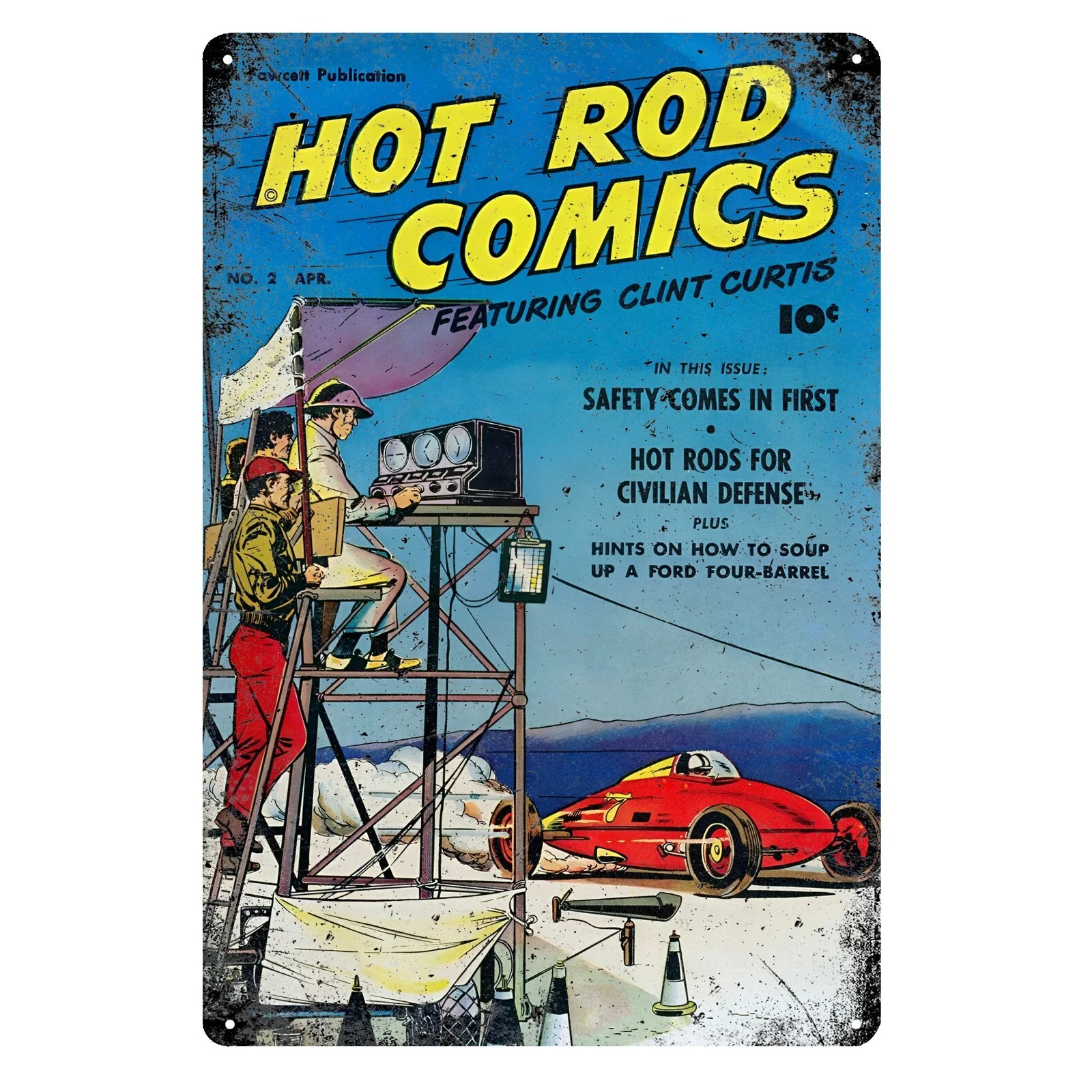 Vintage Hot Rod Comics Auto-Metallposter – Garagen-Blechschild, Retro-Automobil-Dekor mit klassischen Autos, einfaches Aufhängen mit vorgebohrt