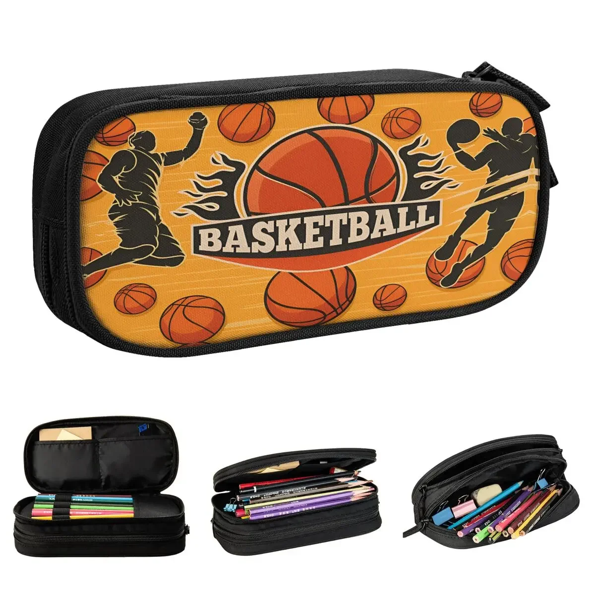 Basketball Pencil Case Sports Ball Games Pencilcases Pen Holder for Girls Boys Large Storage Bags Office Gifts Stationery