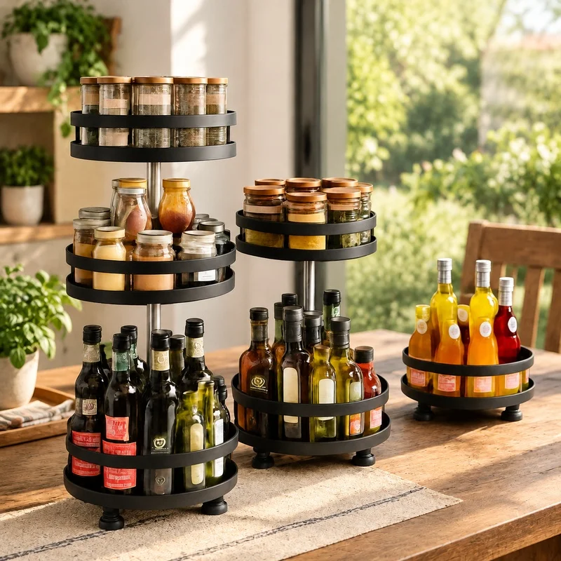 Kitchen Spice Rack with 360-Degree Rotating Turntable for Efficient Storage and Easy Access
