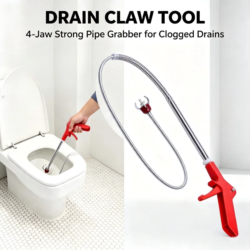 Flexible 4-Claw Drain Grabber Tool, Plumbing Snake with Spring Retriever for Sink Toilet Clog Remover, Extendable Pipe Unclogger
