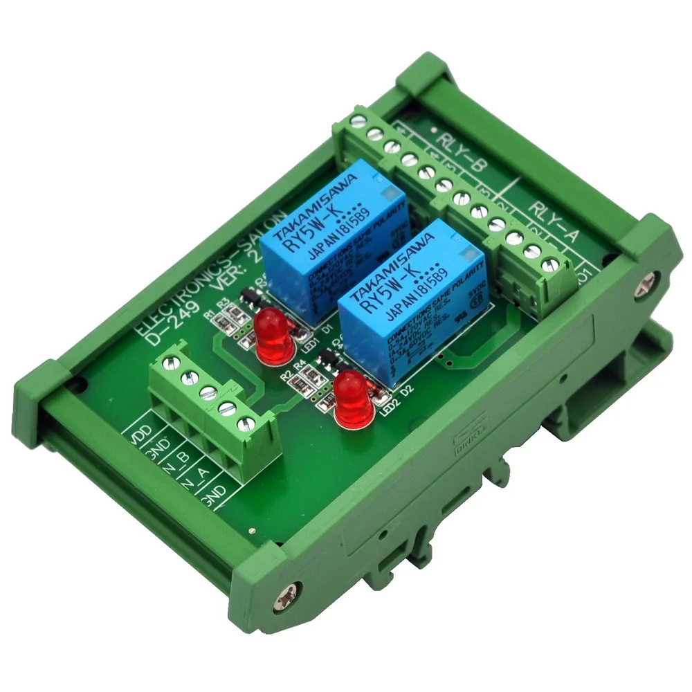 ELECTRONICS-SALON DIN Rail Mount 2 DPDT Signal Relay Interface Module, DC 5V Version.