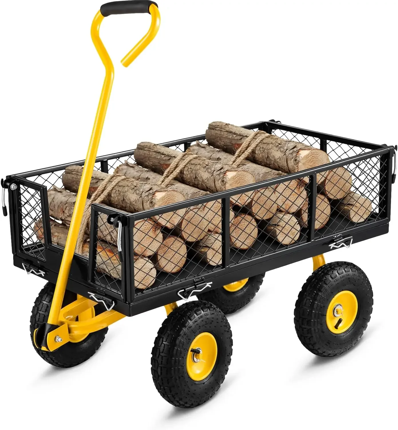 

Steel Garden Cart, Heavy Duty 900 lbs Capacity, Utility Metal Wagon with 180° Rotating Handle and 10 in Tires