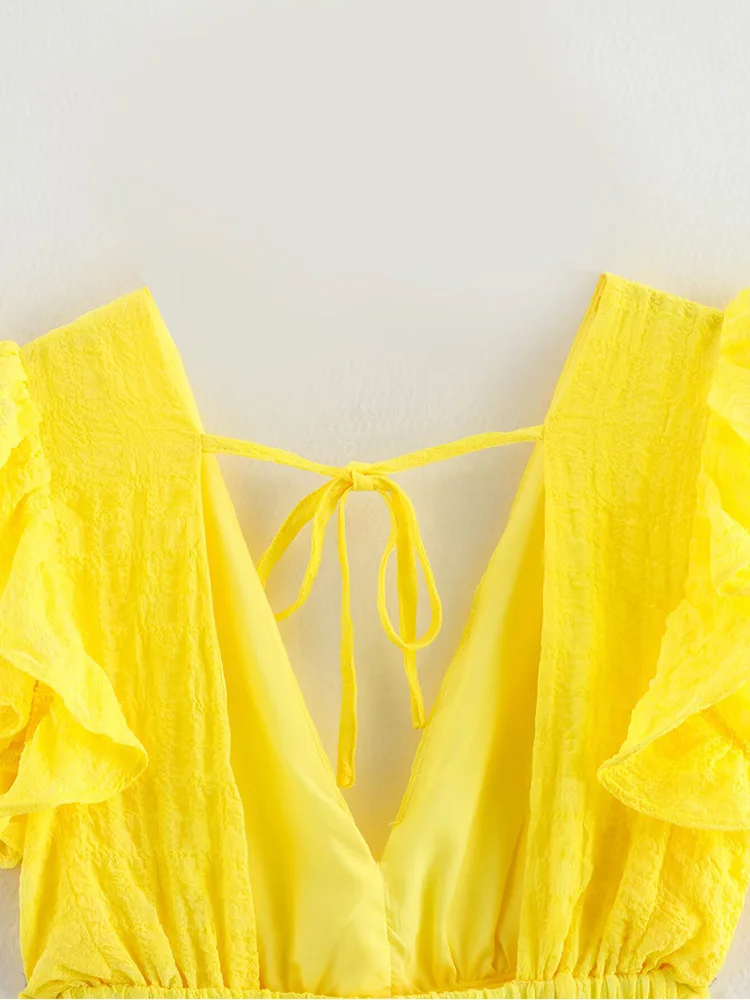 ZAJIA 2025 new women's clothing European and American style fashionable and versatile slim fit V-neck ruffle dress