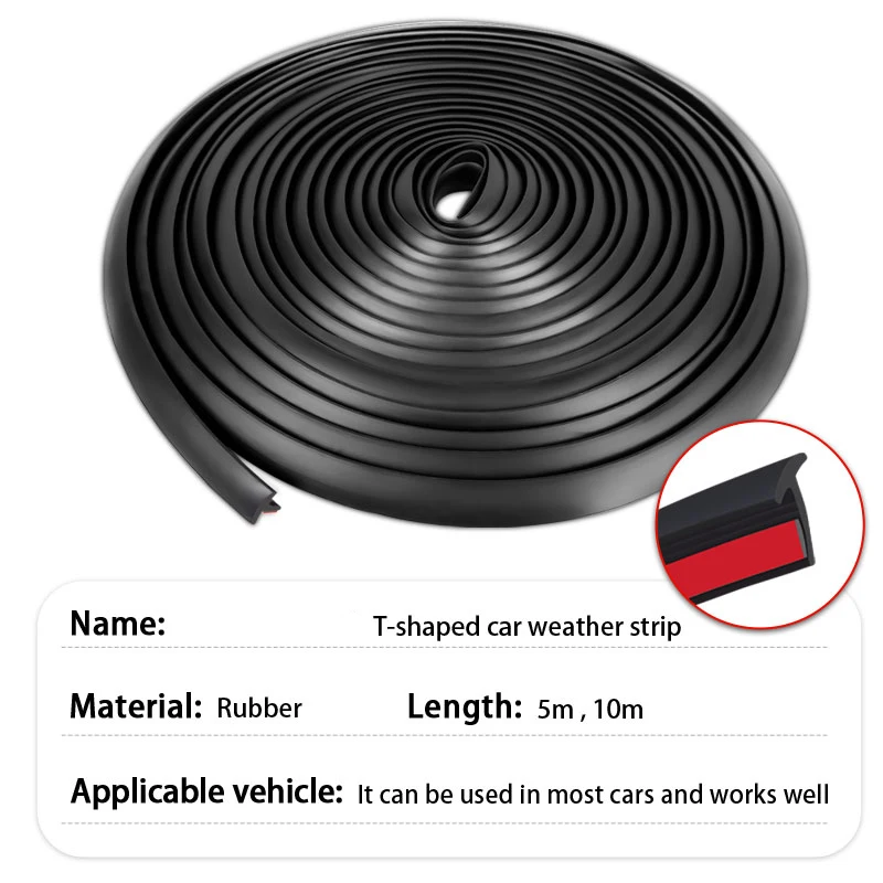 10m Car Rubber Sealing Strip T-shape Small Slanted Auto Seal Weatherstrip Car Bumper Fender Flare Arch Trim Sealants