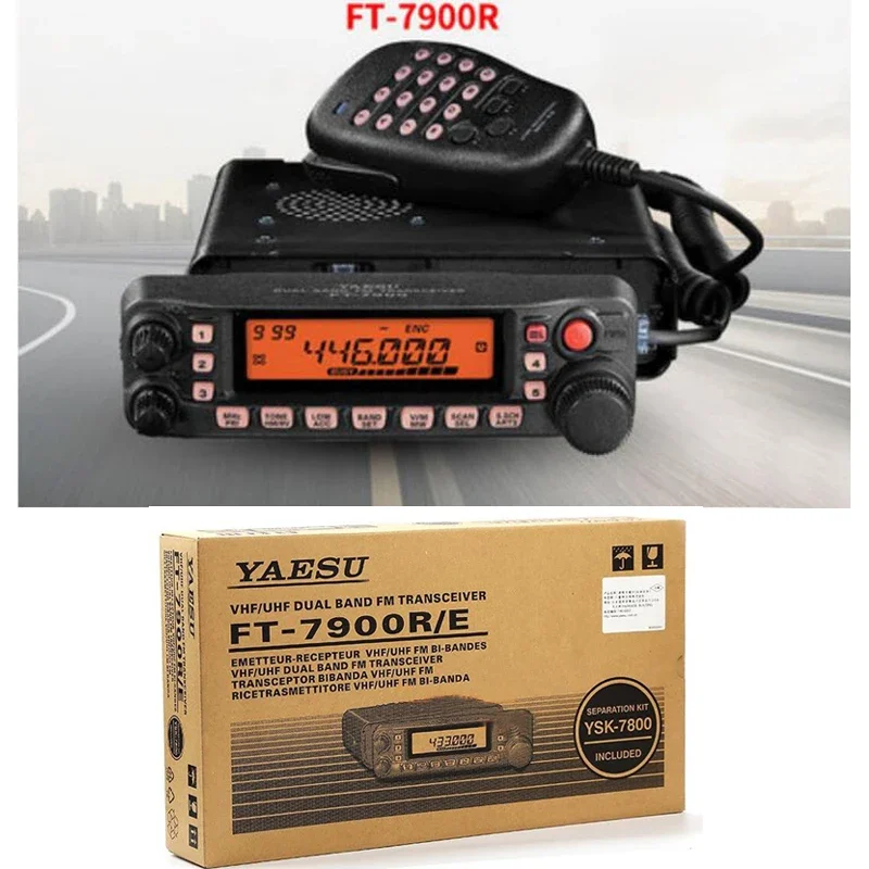 Yaesu อุปกรณ์สื่อสาร UHF VHF วิทยุมือถือในรถยนต์แบบ FT-7900R คลื่นความถี่คู่ตัวรับส่งสัญญาณ FM FT7900R 10กม. ระบบอินเตอร์คอมสำหรับรถยนต์เครื่องส่งที่ชาร์จวิทยุสื่อสาร